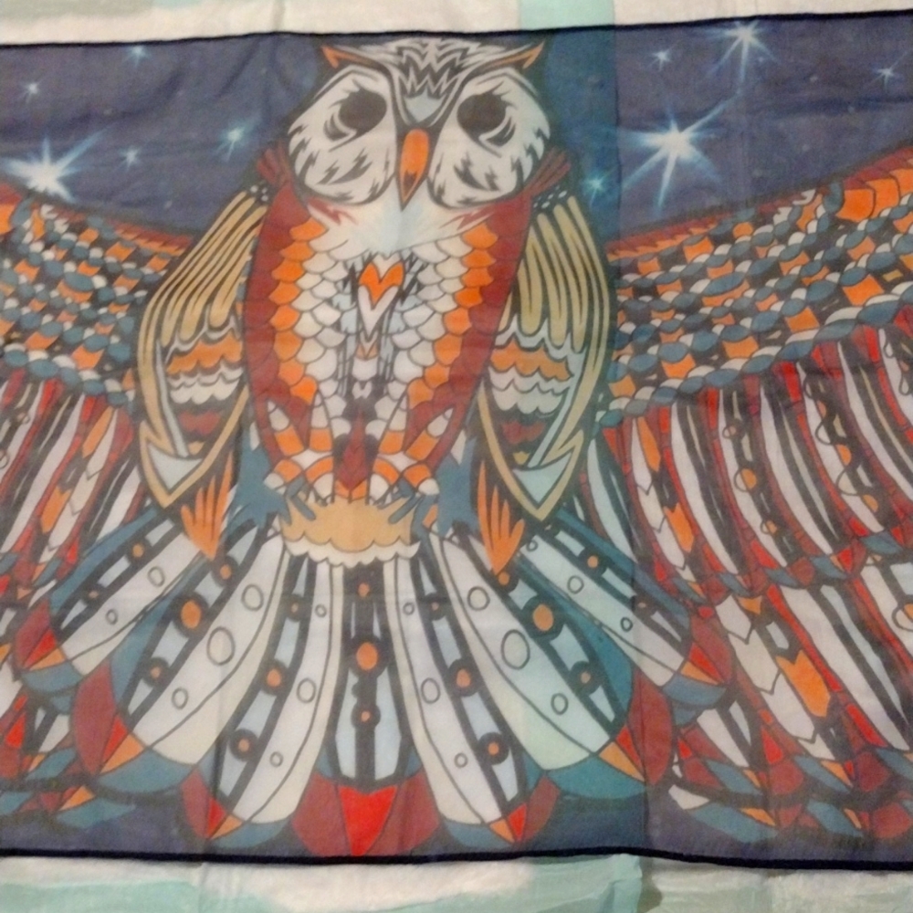 Stunning multi color vintage scarf - owl design 21" x 50"